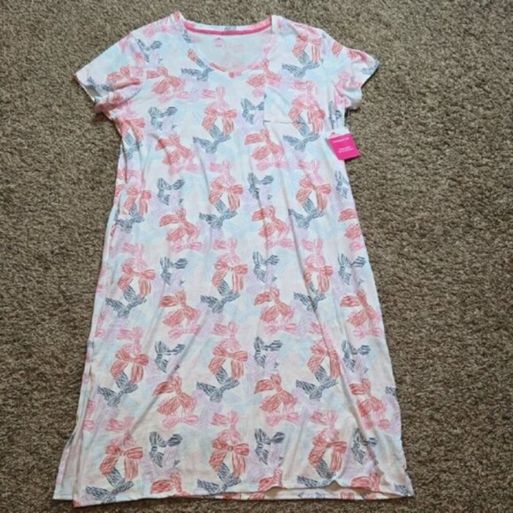 3X 22W - 24W Plus Size Chemise Bows Nightgown Sleep Shirt Top Pockets